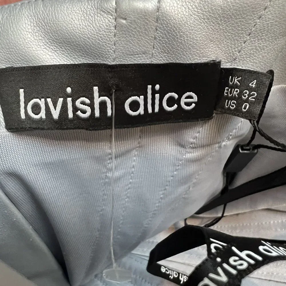 Lavish Alice Silver Metallic Vegan Leather Corset Mini Dress New Sz 0 - Picture 11 of 16